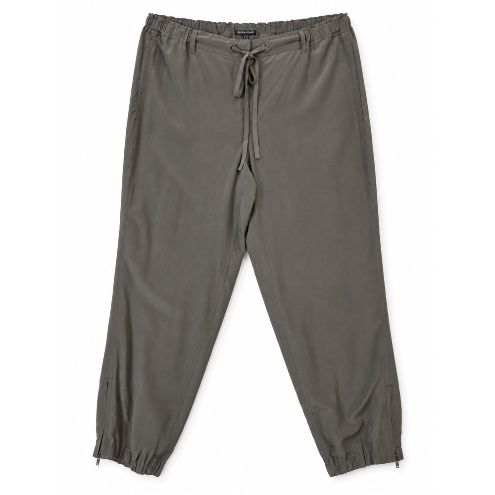 Eileen Fisher Rye Silk Crepe de Chine Ankle Cargo Pants L NWT 100% Silk